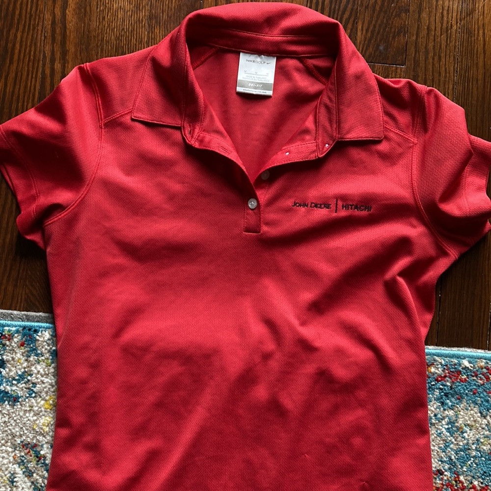 ✅John Deere Red Fitted Polo Shirt